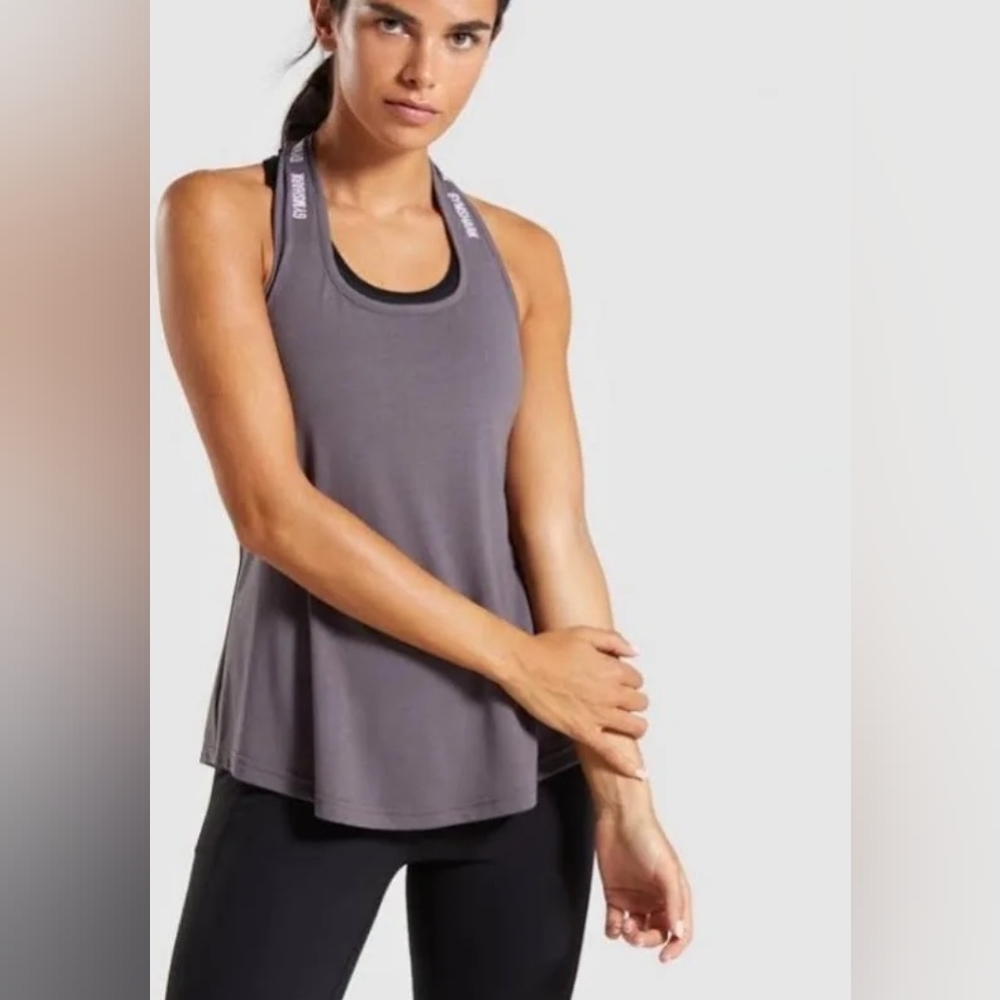 Gymshark Halter Tie Logo Tank Top | Gray | Size S